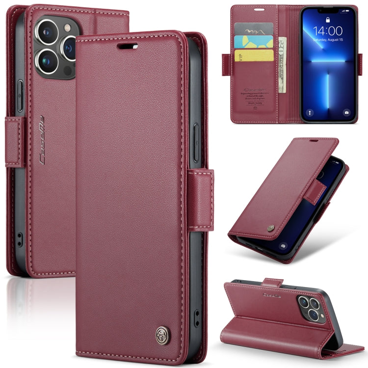 For iPhone 13 Pro Leather Case - RFID, Butterfly Buckle, Card Slot, Litchi Texture