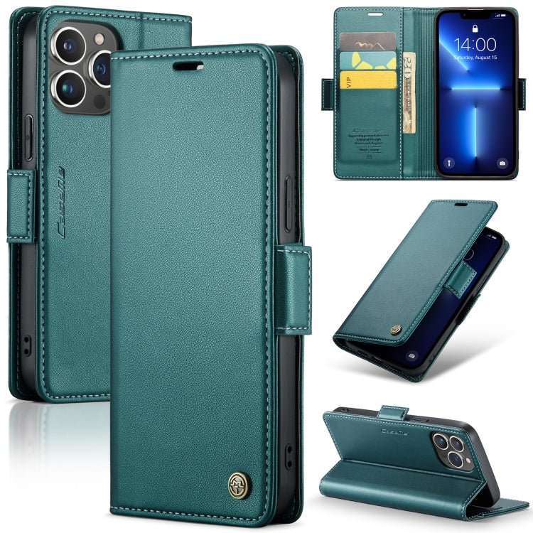 For iPhone 13 Pro Leather Case - RFID, Butterfly Buckle, Card Slot, Litchi Texture