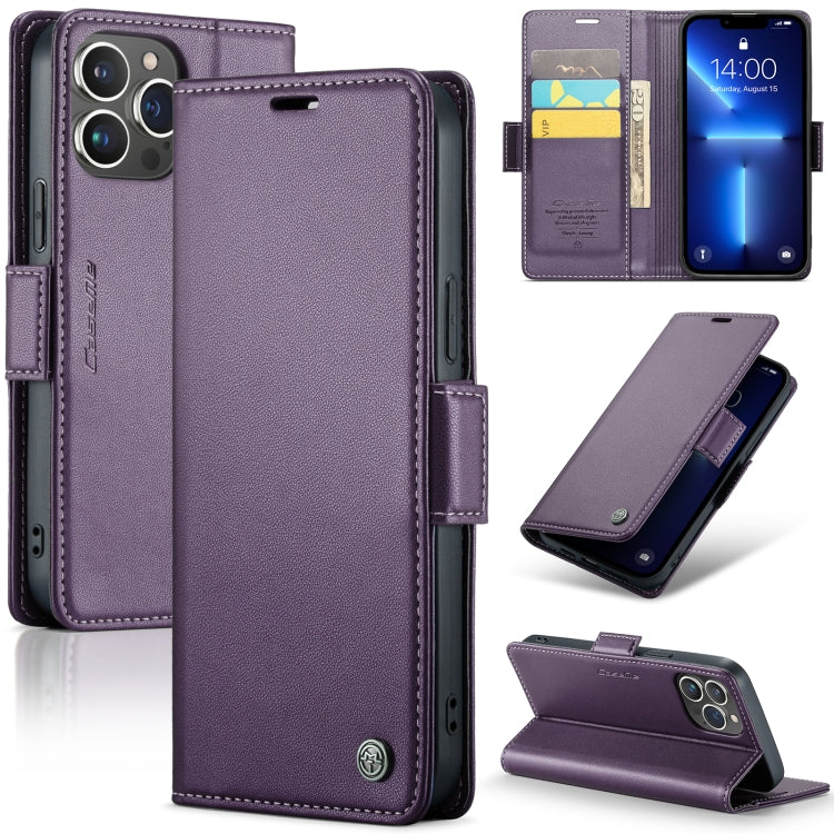 For iPhone 13 Pro Leather Case - RFID, Butterfly Buckle, Card Slot, Litchi Texture