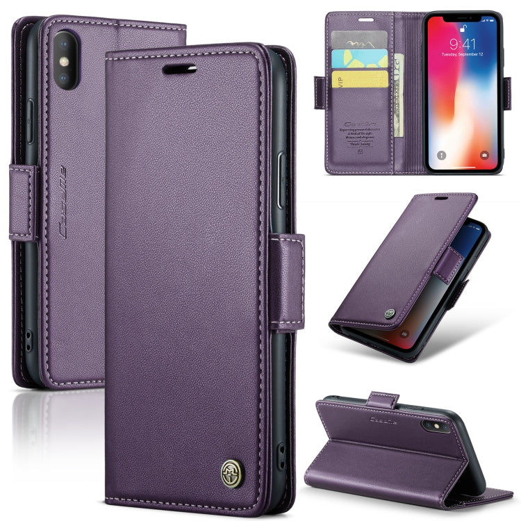 For iPhone XS Leather Case - RFID Anti-Theft, Butterfly Buckle, Litchi Texture, Card Slot