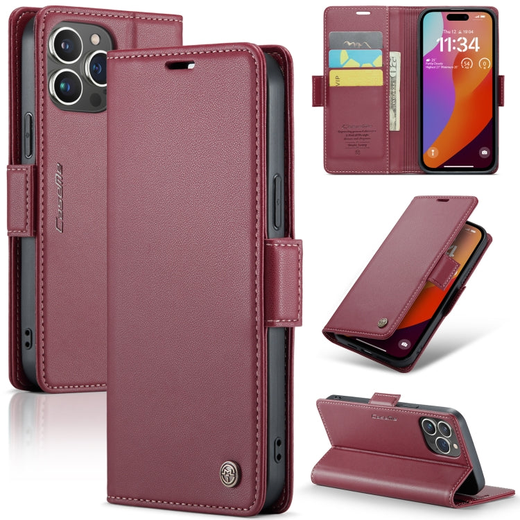 For iPhone 15 Pro Case - RFID Anti-Theft, Butterfly Buckle, Card Slot, Litchi Leather
