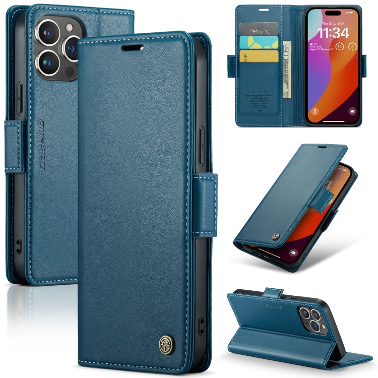 For iPhone 15 Pro Case - RFID Anti-Theft, Butterfly Buckle, Card Slot, Litchi Leather