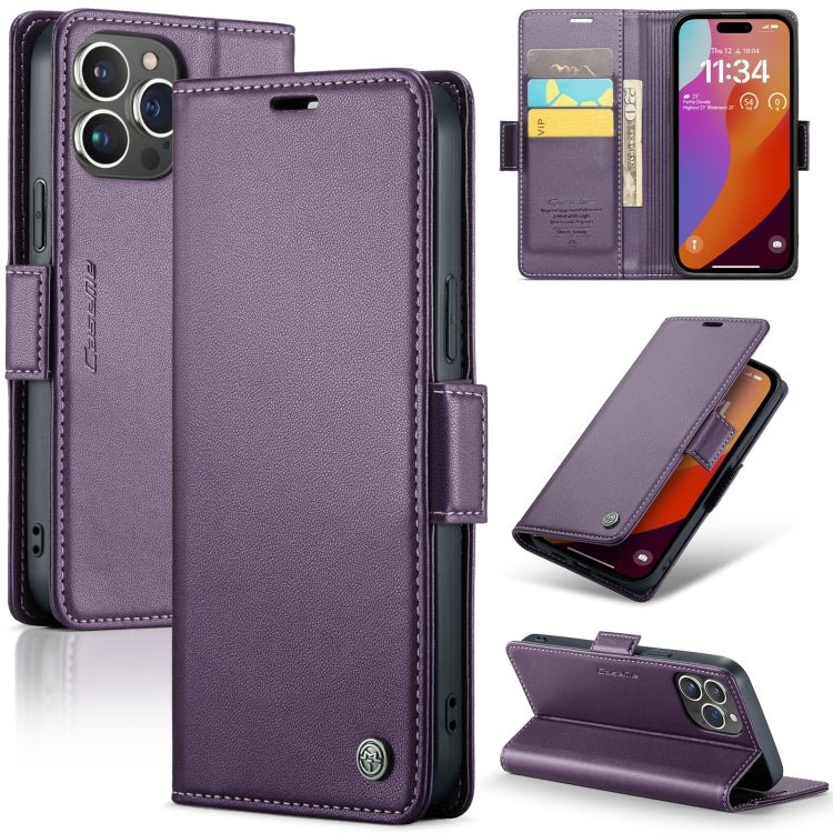 For iPhone 15 Pro Case - RFID Anti-Theft, Butterfly Buckle, Card Slot, Litchi Leather