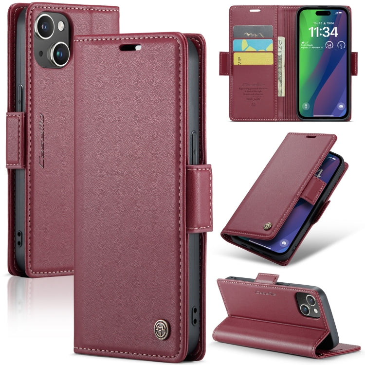 For iPhone 15 Plus Case - RFID, Butterfly Buckle, Card Slot, Litchi Leather