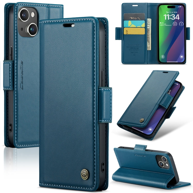 For iPhone 15 Leather Case - RFID Anti-Theft, Butterfly Buckle, Card Slot, Litchi Texture