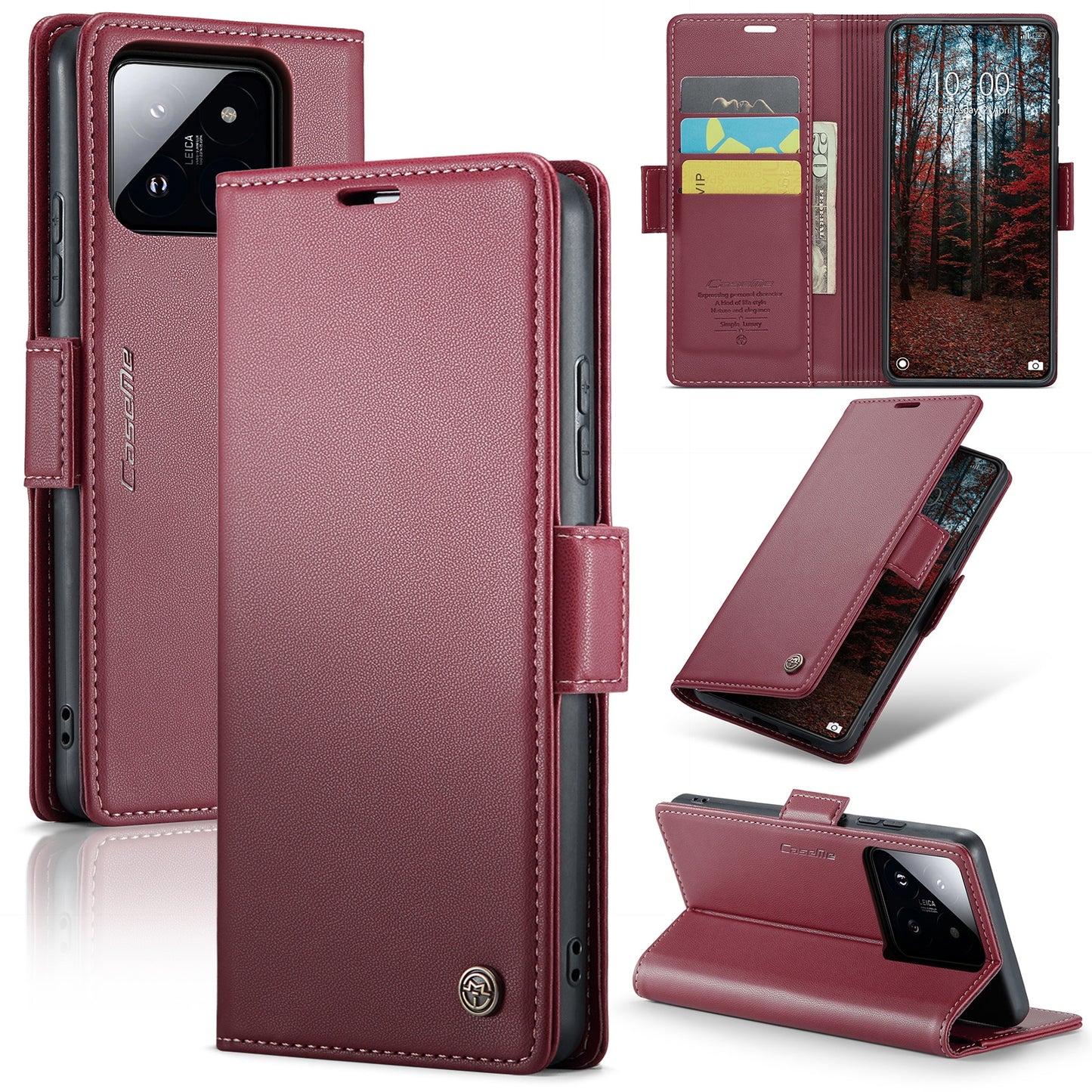 For Xiaomi 14 Leather Case - RFID Anti-Theft, Litchi Texture, Wallet & Stand Design