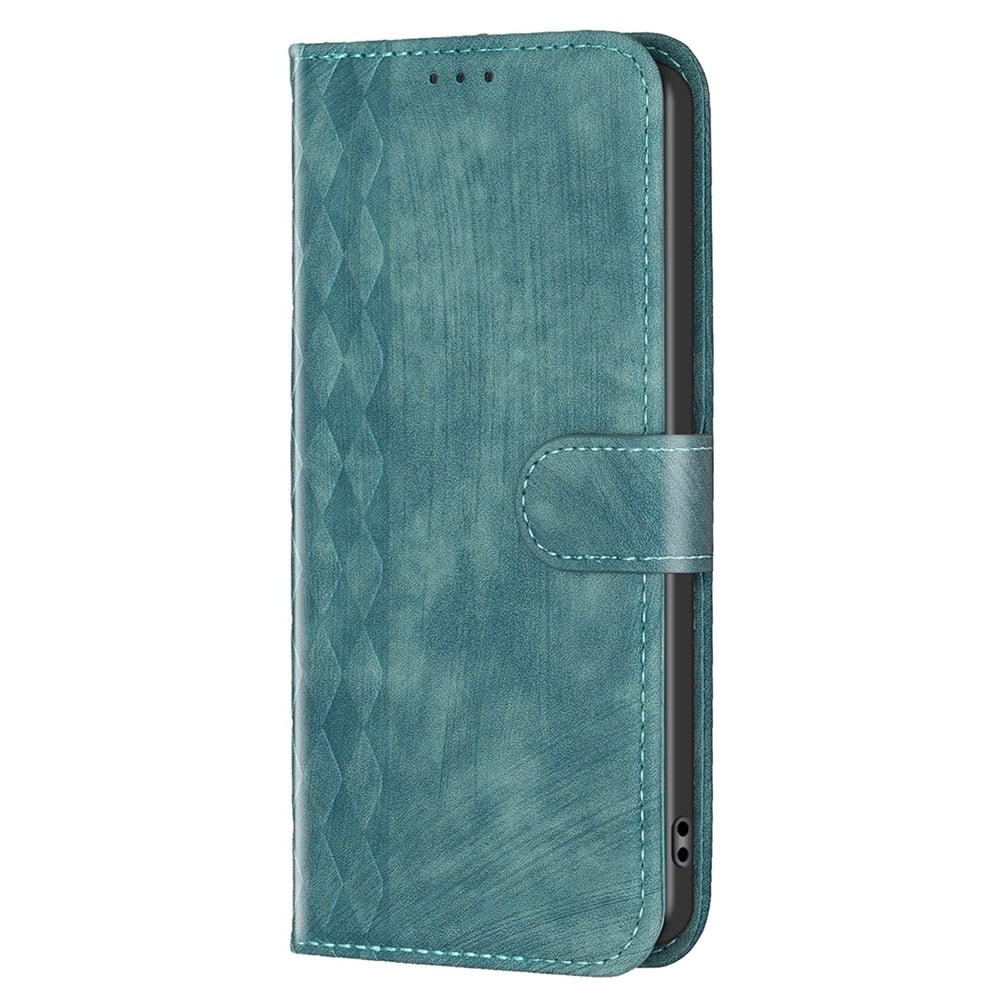 For vivo Y31s Case - Embossed Plaid Leather Wallet Cover with Card Slots, Kickstand, and 360 degree Protection