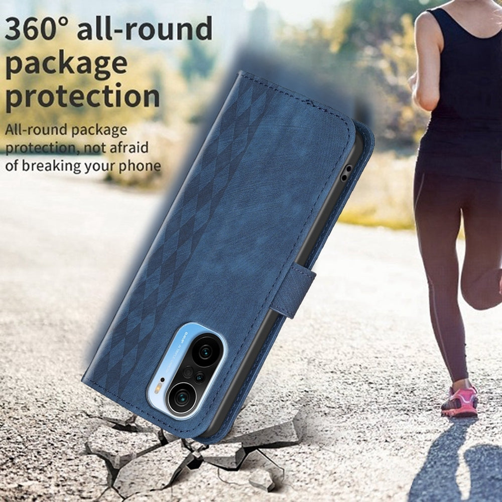 For Xiaomi 11i Case - Embossed Plaid Leather Wallet Cover with Card Slots, Kickstand, and 360 degree Protection