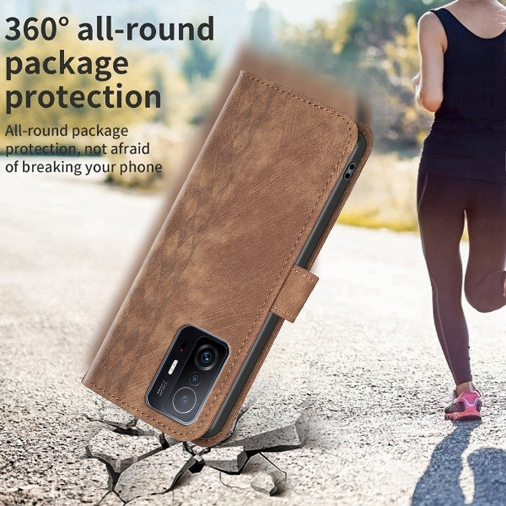 For Xiaomi 11T Pro Case - Embossed Plaid Leather Wallet Cover with Card Slots, Kickstand, and 360 degree Protection