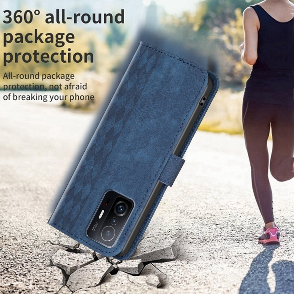 For Xiaomi 11T Pro Case - Embossed Plaid Leather Wallet Cover with Card Slots, Kickstand, and 360 degree Protection