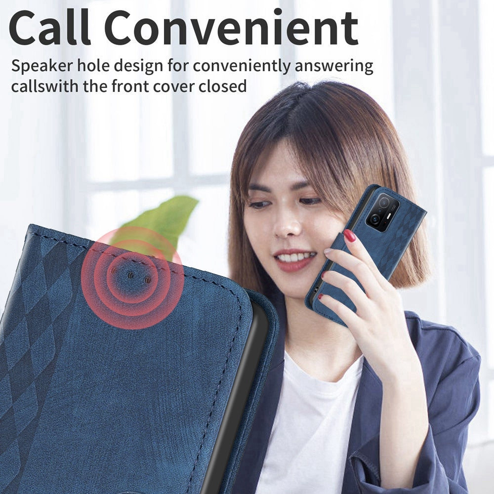 For Xiaomi 11T Pro Case - Embossed Plaid Leather Wallet Cover with Card Slots, Kickstand, and 360 degree Protection