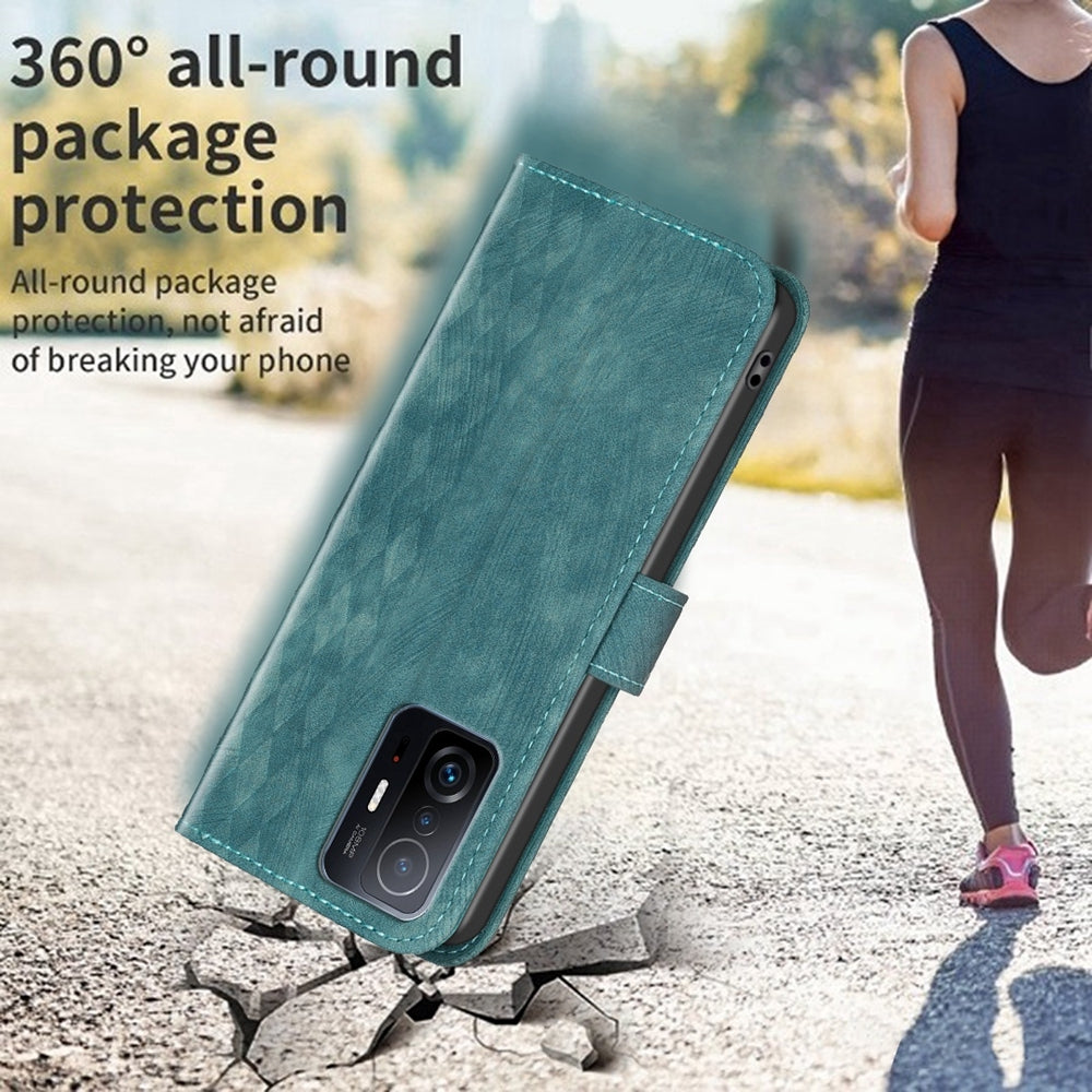 For Xiaomi 11T Pro Case - Embossed Plaid Leather Wallet Cover with Card Slots, Kickstand, and 360 degree Protection