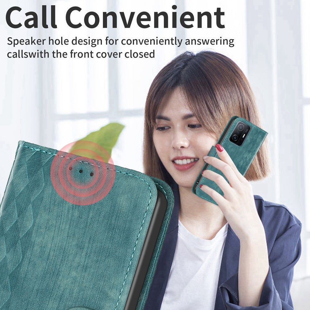 For Xiaomi 11T Pro Case - Embossed Plaid Leather Wallet Cover with Card Slots, Kickstand, and 360 degree Protection