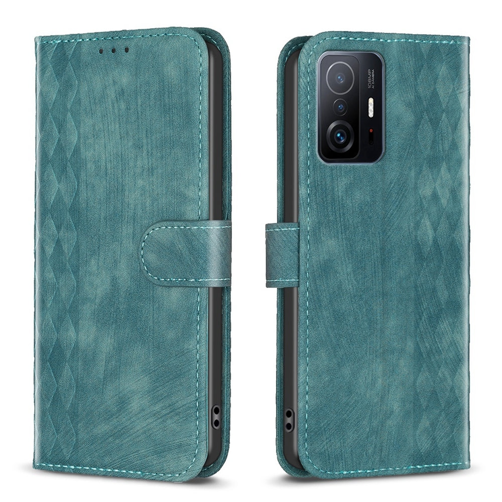 For Xiaomi 11T Pro Case - Embossed Plaid Leather Wallet Cover with Card Slots, Kickstand, and 360 degree Protection