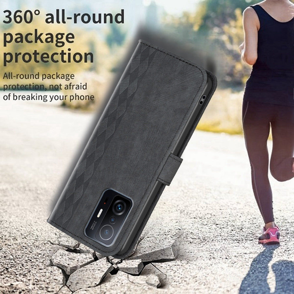 For Xiaomi 11T Pro Case - Embossed Plaid Leather Wallet Cover with Card Slots, Kickstand, and 360 degree Protection