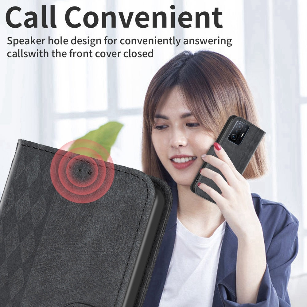 For Xiaomi 11T Pro Case - Embossed Plaid Leather Wallet Cover with Card Slots, Kickstand, and 360 degree Protection