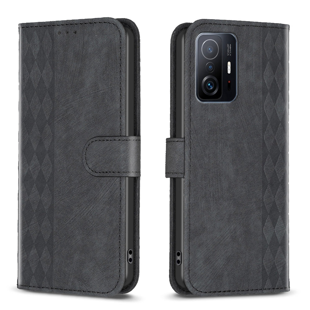 For Xiaomi 11T Pro Case - Embossed Plaid Leather Wallet Cover with Card Slots, Kickstand, and 360 degree Protection
