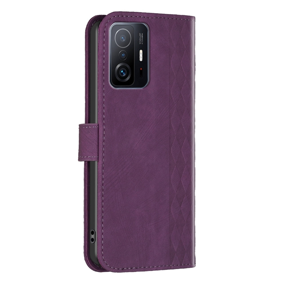 For Xiaomi 11T Pro Case - Embossed Plaid Leather Wallet Cover with Card Slots, Kickstand, and 360 degree Protection