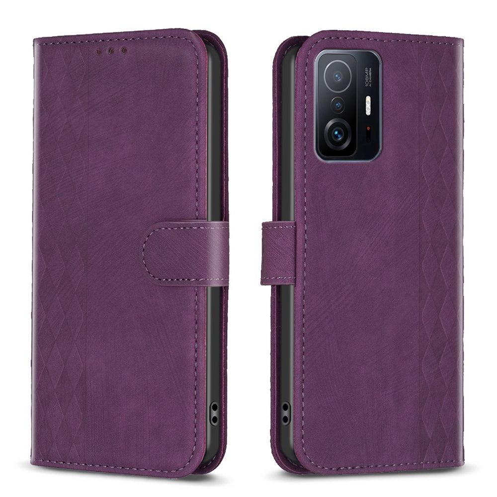 For Xiaomi 11T Pro Case - Embossed Plaid Leather Wallet Cover with Card Slots, Kickstand, and 360 degree Protection