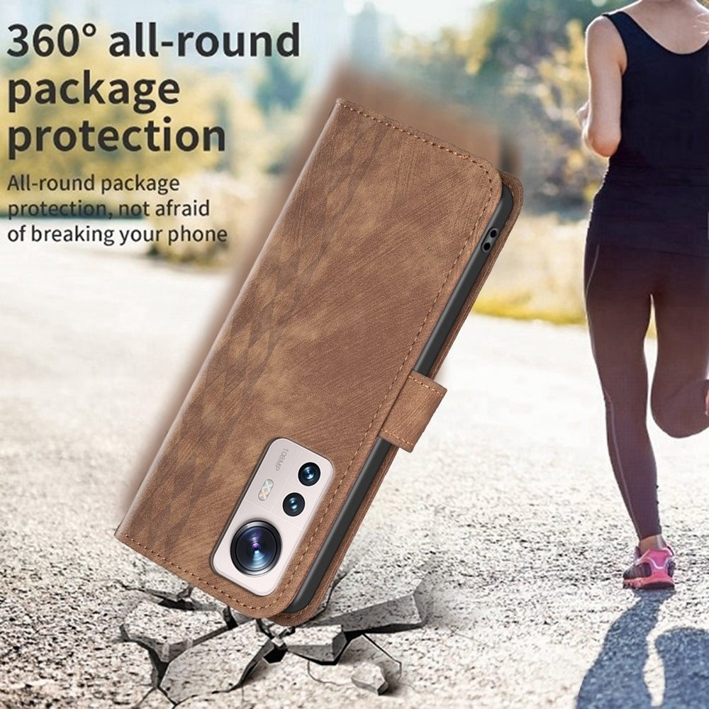 For Xiaomi 12 Lite Case - Embossed Plaid Leather Wallet Cover with Card Slots, Kickstand, and 360 degree Protection