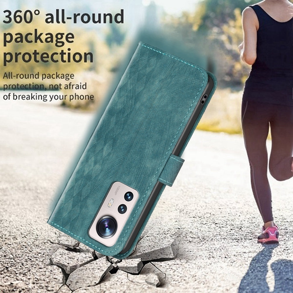 For Xiaomi 12 Lite Case - Embossed Plaid Leather Wallet Cover with Card Slots, Kickstand, and 360 degree Protection