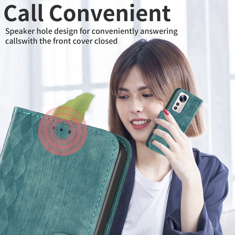 For Xiaomi 12 Lite Case - Embossed Plaid Leather Wallet Cover with Card Slots, Kickstand, and 360 degree Protection
