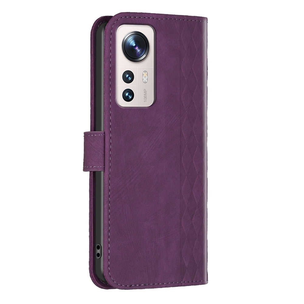 For Xiaomi 12 Lite Case - Embossed Plaid Leather Wallet Cover with Card Slots, Kickstand, and 360 degree Protection