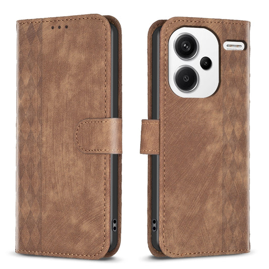 Xiaomi Redmi Note 13 Pro+ 5G Case - Embossed Plaid Leather Wallet Cover with Card Slots, Kickstand, and 360 degree Protection