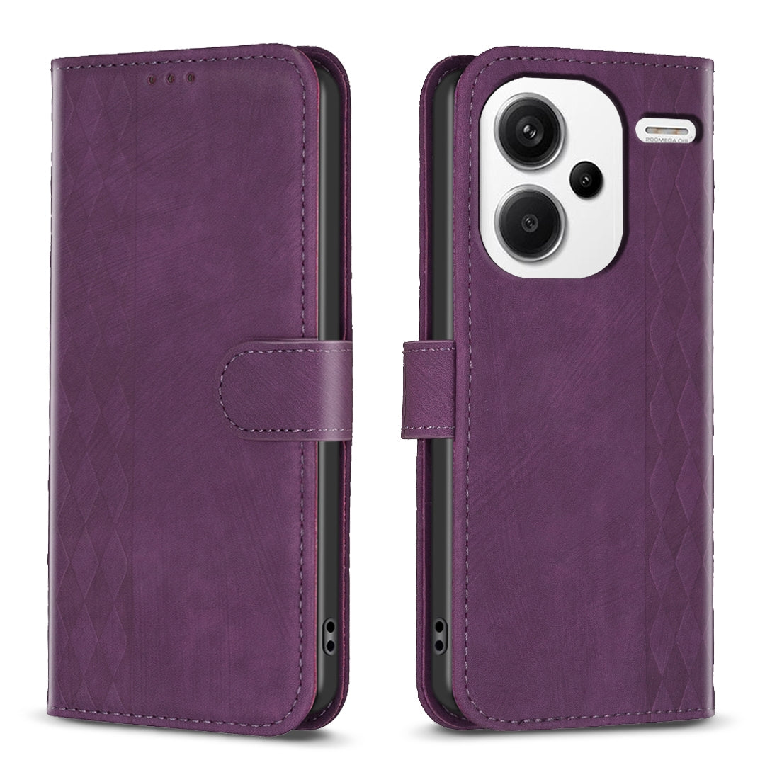 Xiaomi Redmi Note 13 Pro+ 5G Case - Embossed Plaid Leather Wallet Cover with Card Slots, Kickstand, and 360 degree Protection