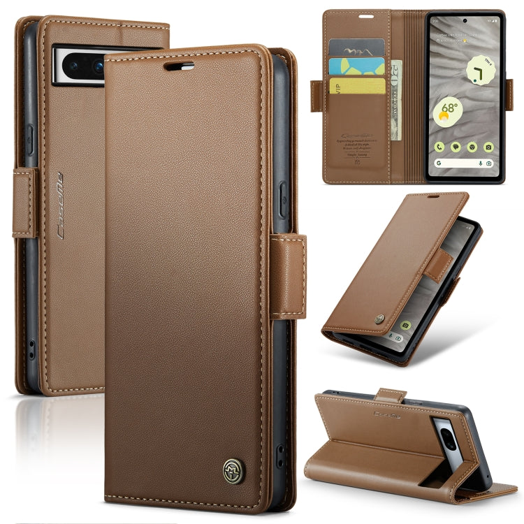 For Google Pixel 7a Leather Case - RFID Anti-theft Litchi Texture with Butterfly Buckle, Card Slot & Stand