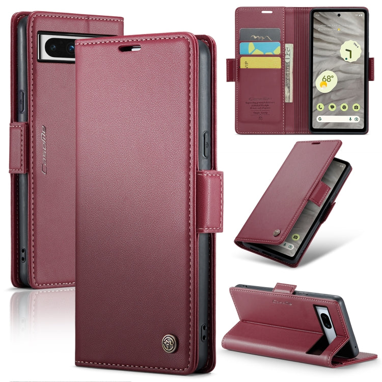 For Google Pixel 7a Leather Case - RFID Anti-theft Litchi Texture with Butterfly Buckle, Card Slot & Stand