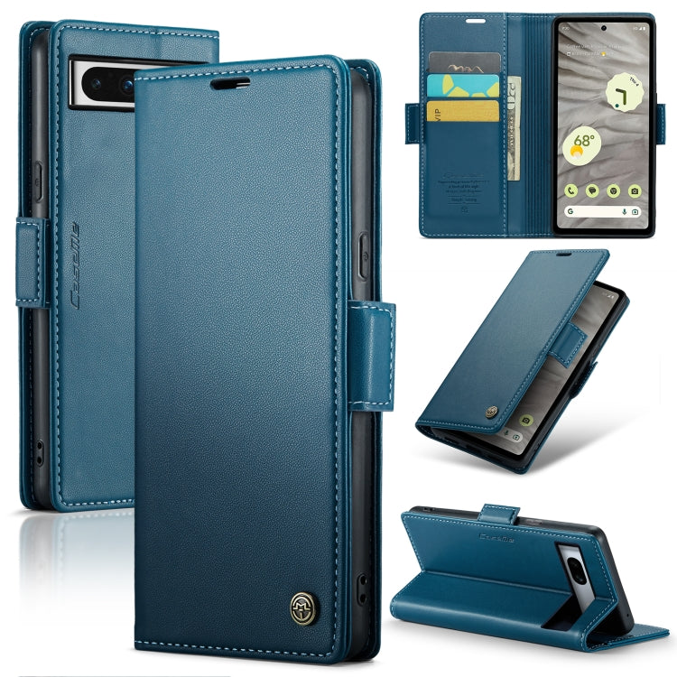 For Google Pixel 7a Leather Case - RFID Anti-theft Litchi Texture with Butterfly Buckle, Card Slot & Stand