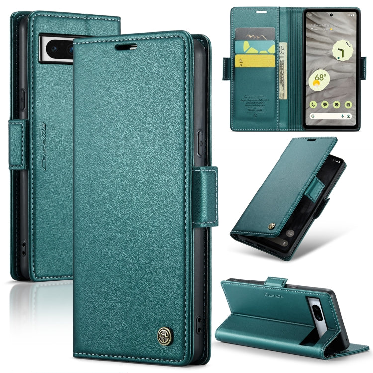 For Google Pixel 7a Leather Case - RFID Anti-theft Litchi Texture with Butterfly Buckle, Card Slot & Stand