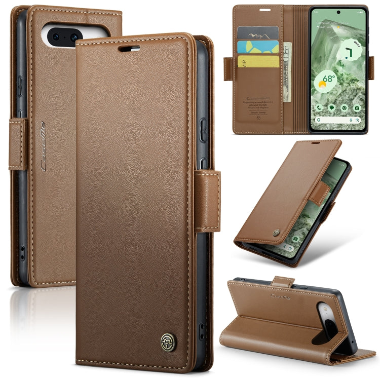 For Google Pixel 8a Leather Case - RFID Anti-theft Litchi Texture with Butterfly Buckle, Card Slot & Stand