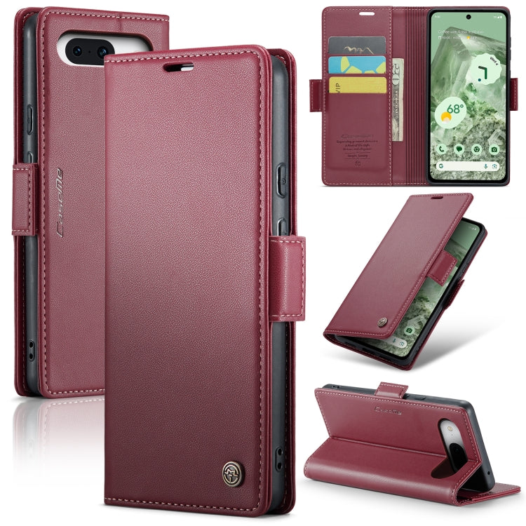 For Google Pixel 8a Leather Case - RFID Anti-theft Litchi Texture with Butterfly Buckle, Card Slot & Stand