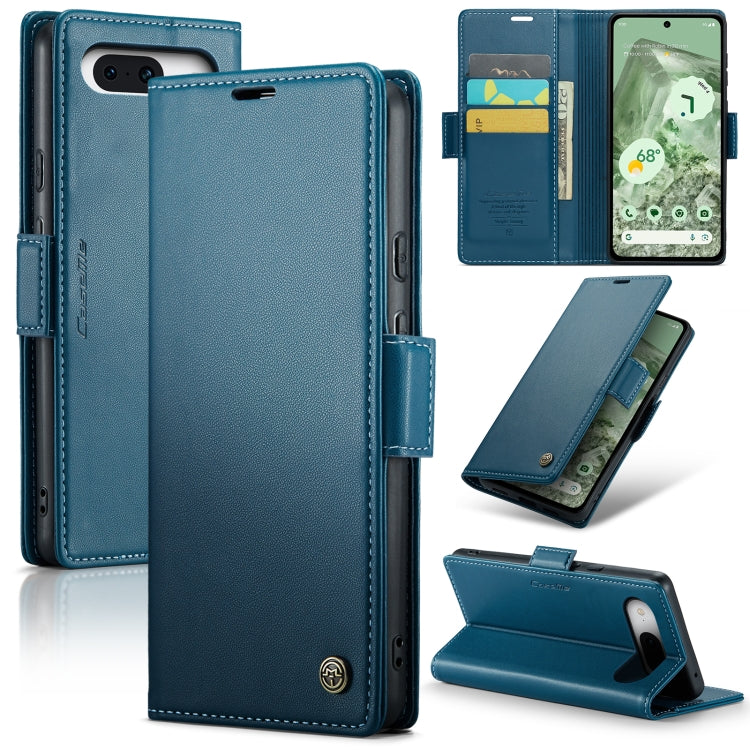 For Google Pixel 8a Leather Case - RFID Anti-theft Litchi Texture with Butterfly Buckle, Card Slot & Stand