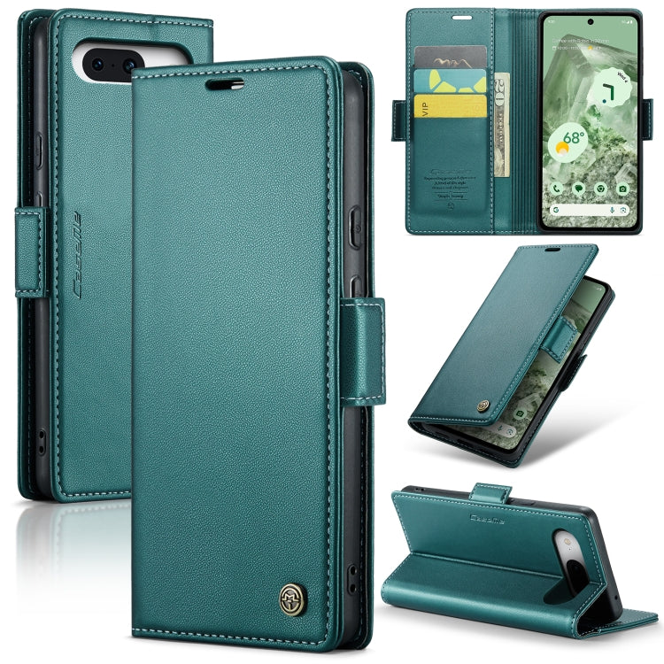 For Google Pixel 8a Leather Case - RFID Anti-theft Litchi Texture with Butterfly Buckle, Card Slot & Stand