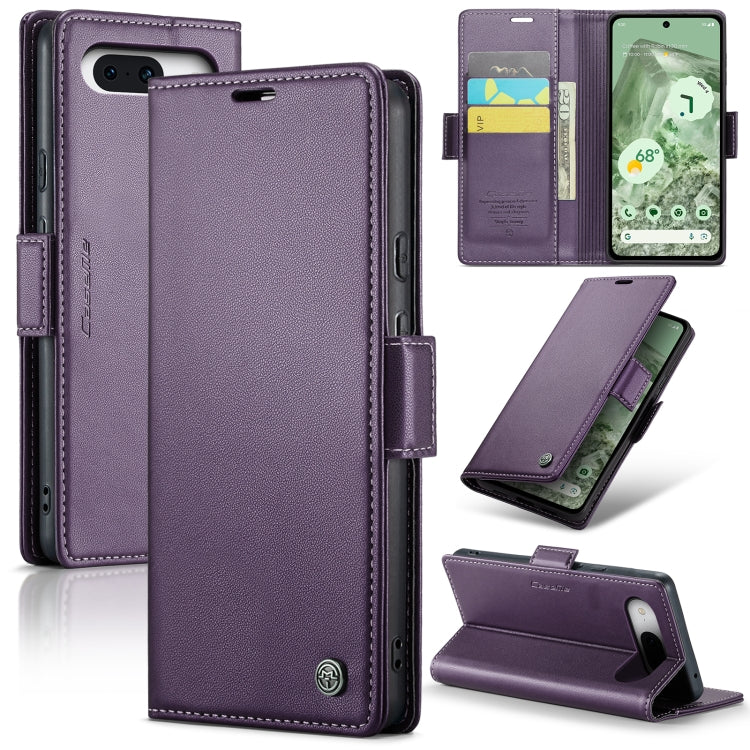 For Google Pixel 8a Leather Case - RFID Anti-theft Litchi Texture with Butterfly Buckle, Card Slot & Stand
