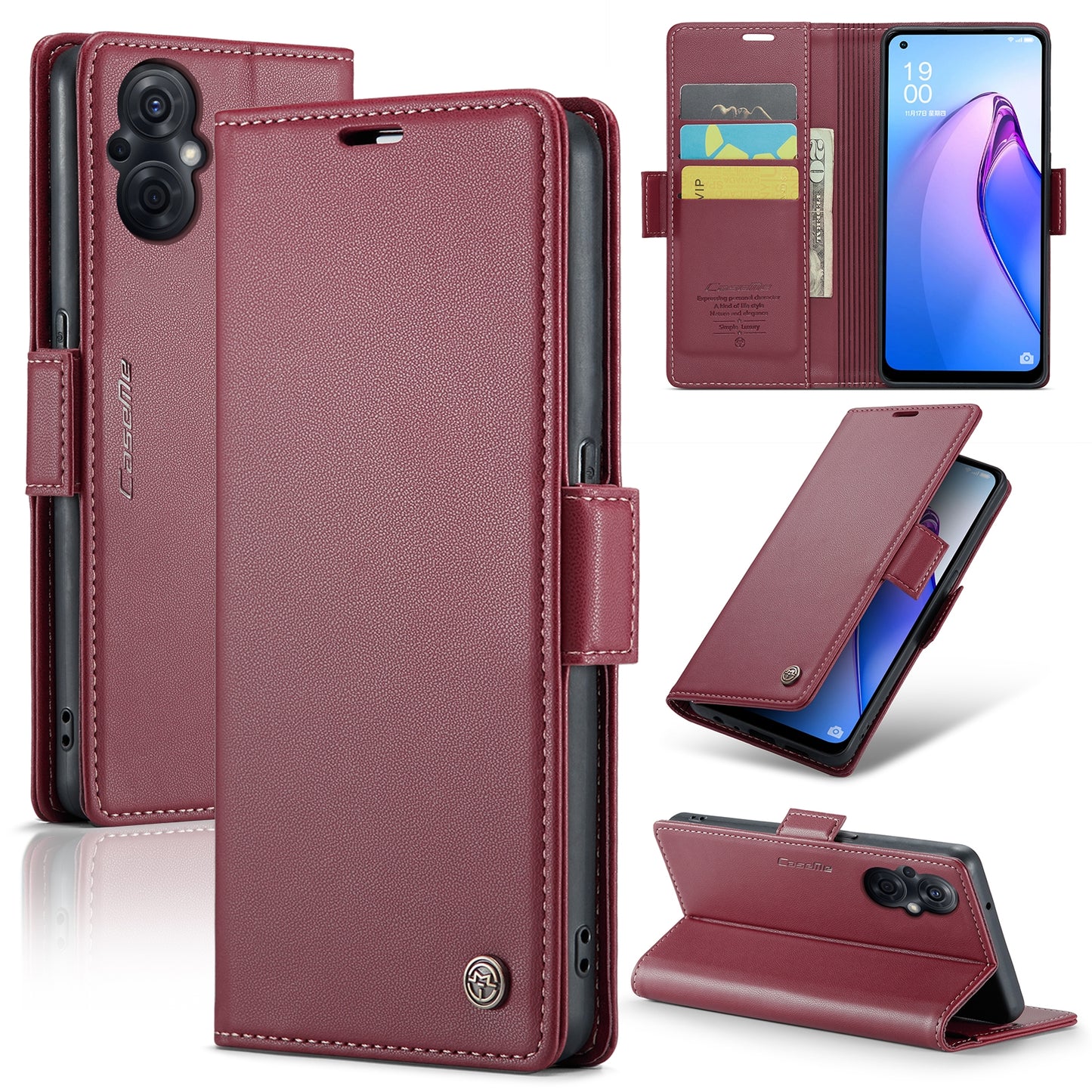 For OPPO Reno8 Lite Leather Case - RFID Anti-theft, Butterfly Buckle, Litchi Texture, Card Slot & Stand