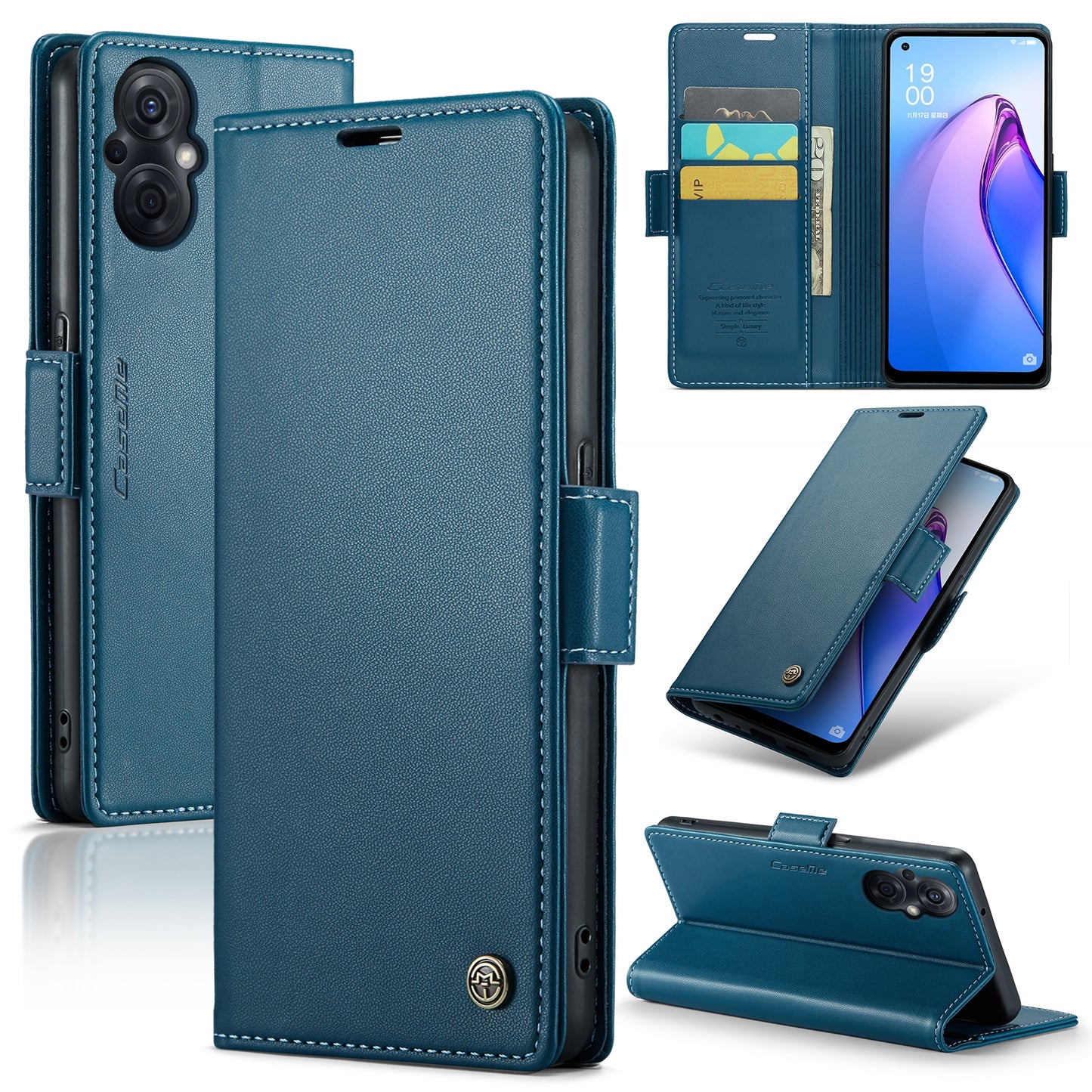 For OPPO Reno8 Lite Leather Case - RFID Anti-theft, Butterfly Buckle, Litchi Texture, Card Slot & Stand