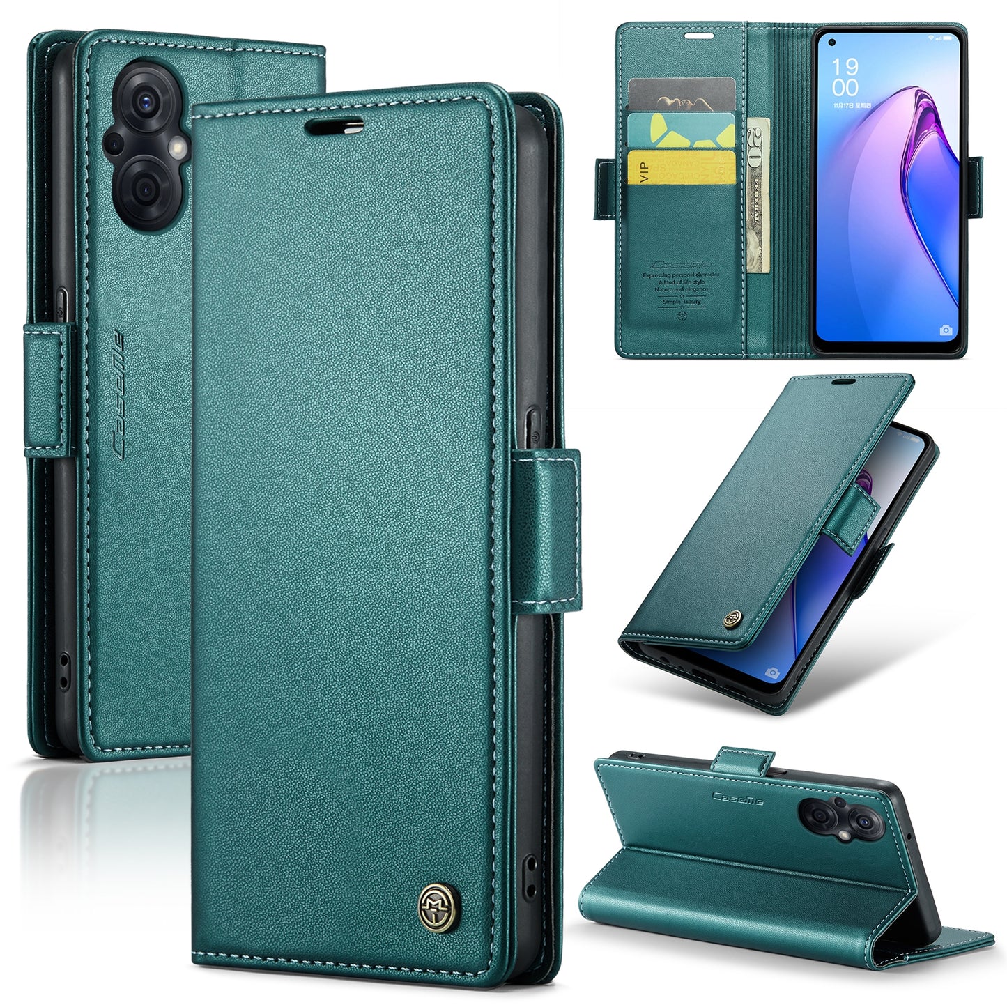 For OPPO Reno8 Lite Leather Case - RFID Anti-theft, Butterfly Buckle, Litchi Texture, Card Slot & Stand