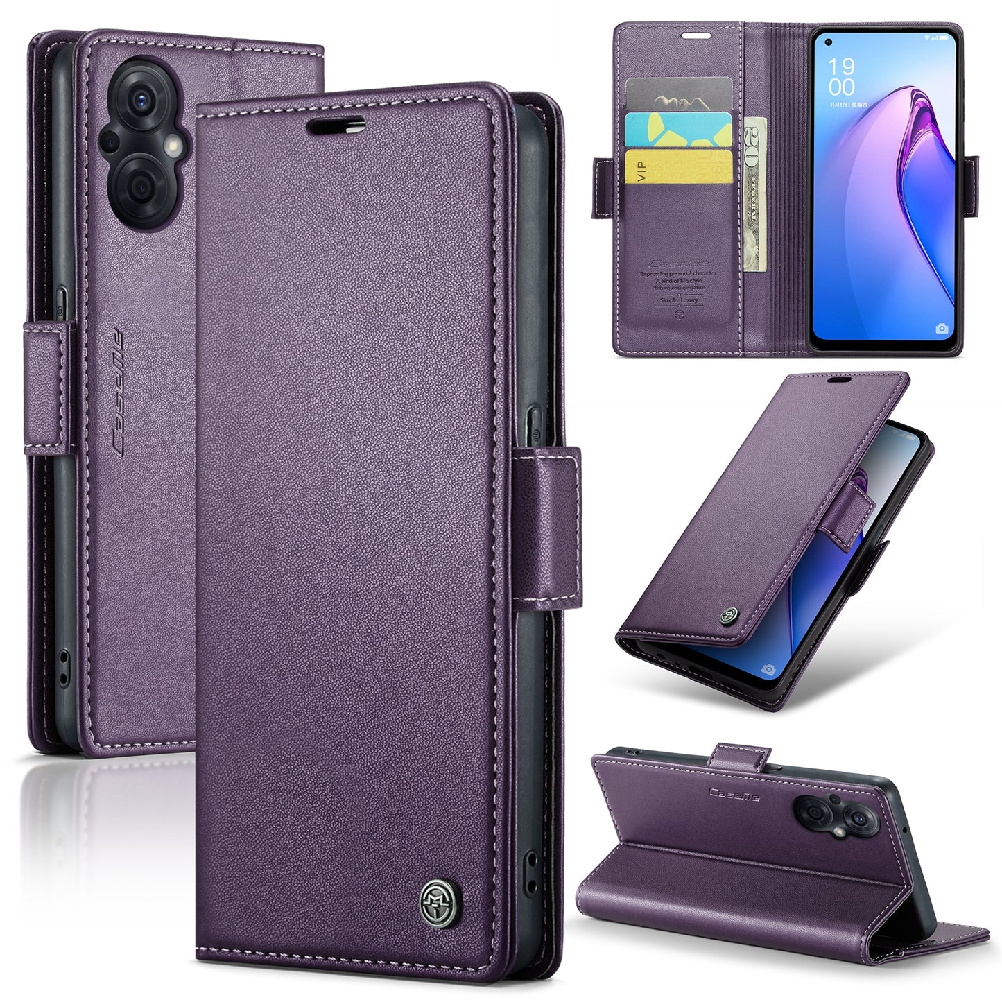 For OPPO Reno8 Lite Leather Case - RFID Anti-theft, Butterfly Buckle, Litchi Texture, Card Slot & Stand