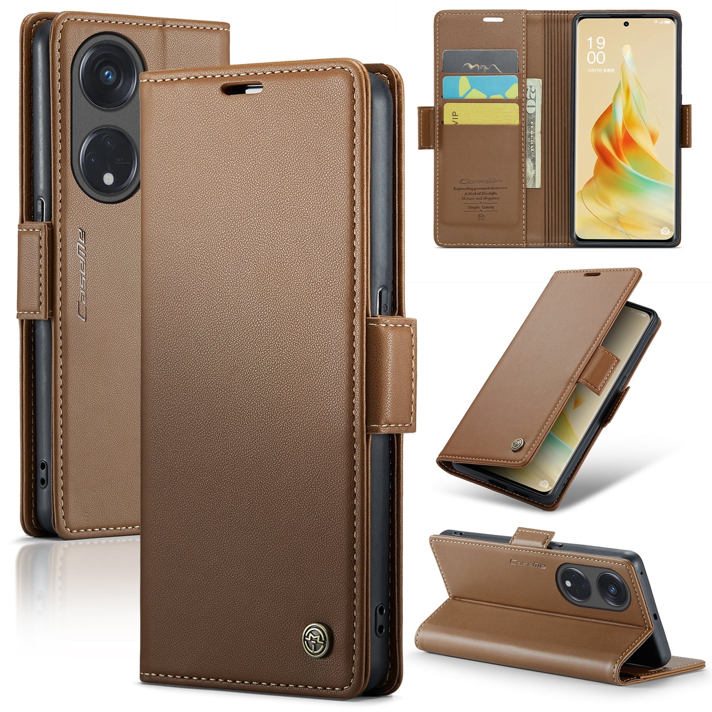 For OPPO Reno8 T 5G / A1 Pro 5G Leather Case - RFID Anti-theft, Butterfly Buckle, Litchi Texture, Card Slot & Stand
