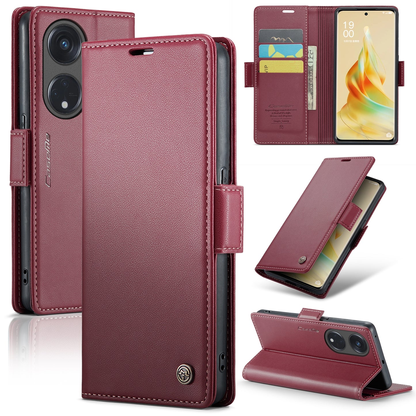 For OPPO Reno8 T 5G / A1 Pro 5G Leather Case - RFID Anti-theft, Butterfly Buckle, Litchi Texture, Card Slot & Stand