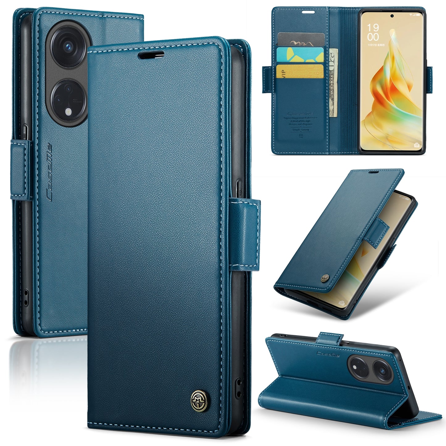 For OPPO Reno8 T 5G / A1 Pro 5G Leather Case - RFID Anti-theft, Butterfly Buckle, Litchi Texture, Card Slot & Stand