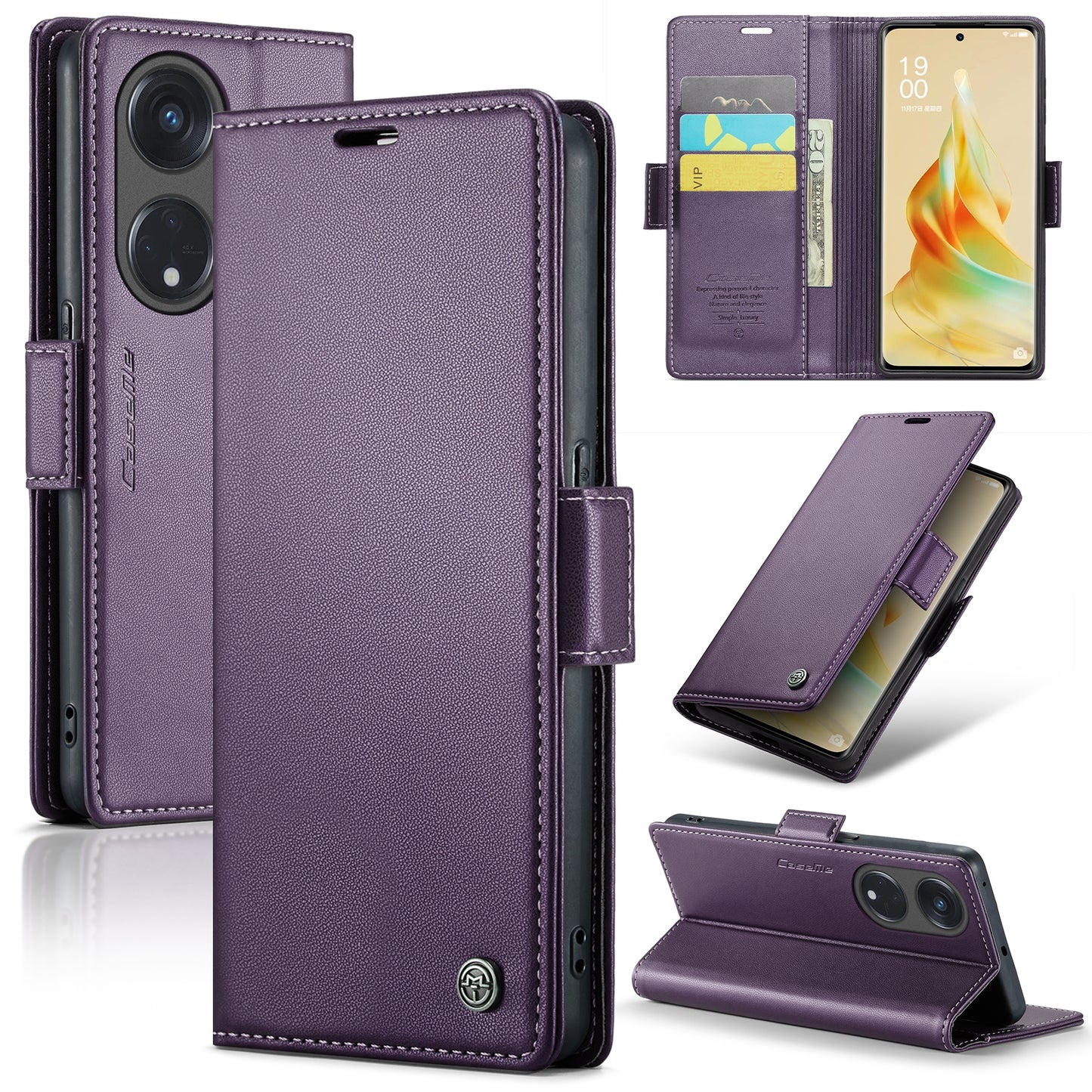 For OPPO Reno8 T 5G / A1 Pro 5G Leather Case - RFID Anti-theft, Butterfly Buckle, Litchi Texture, Card Slot & Stand
