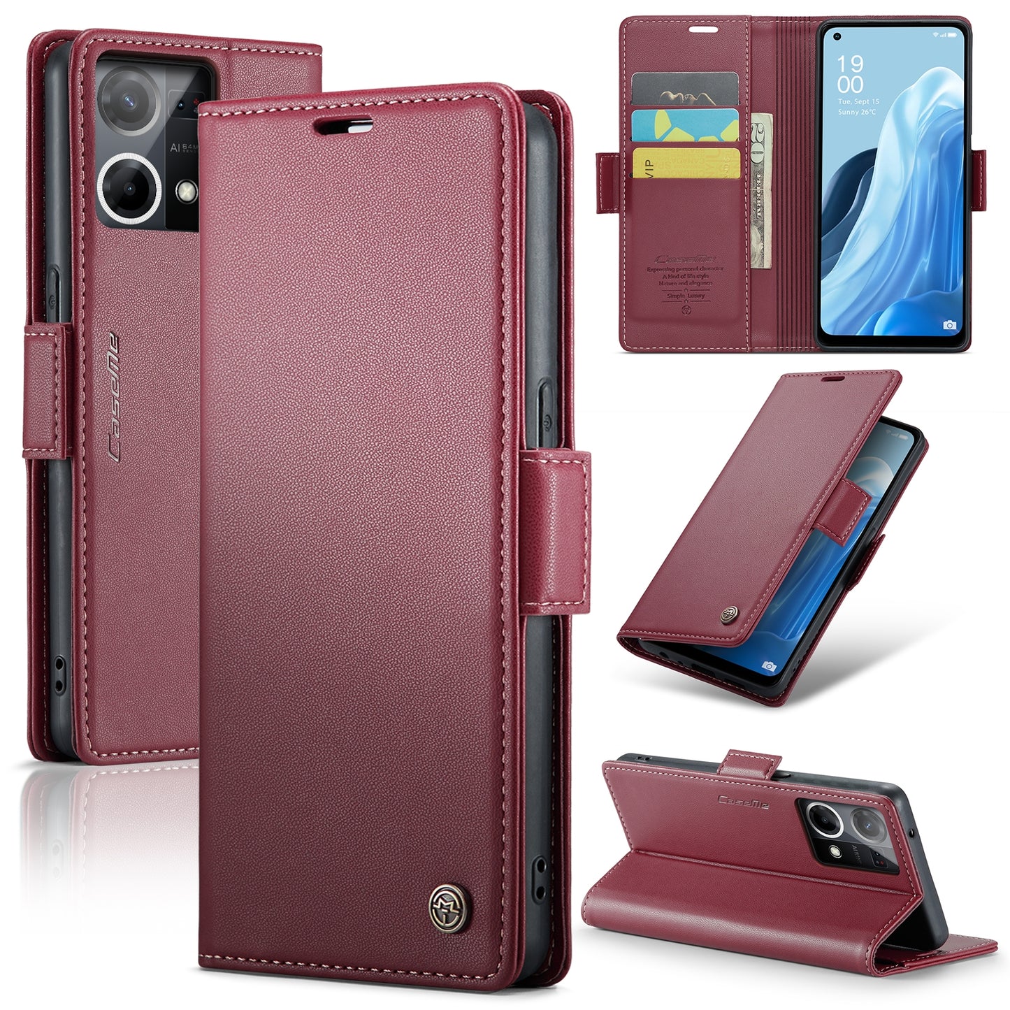 For OPPO Reno7 4G / F21 Pro 4G / Reno8 4G Leather Case - RFID Anti-theft, Butterfly Buckle, Litchi Texture, Card Slot & Stand