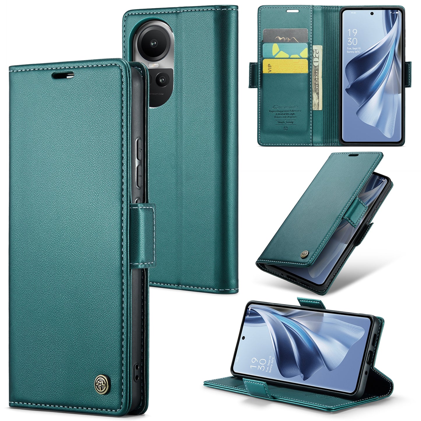 OPPO Reno10 5G/Reno10 Pro Leather Case - RFID Anti-theft, Butterfly Buckle, Litchi Texture, Card Slot & Stand