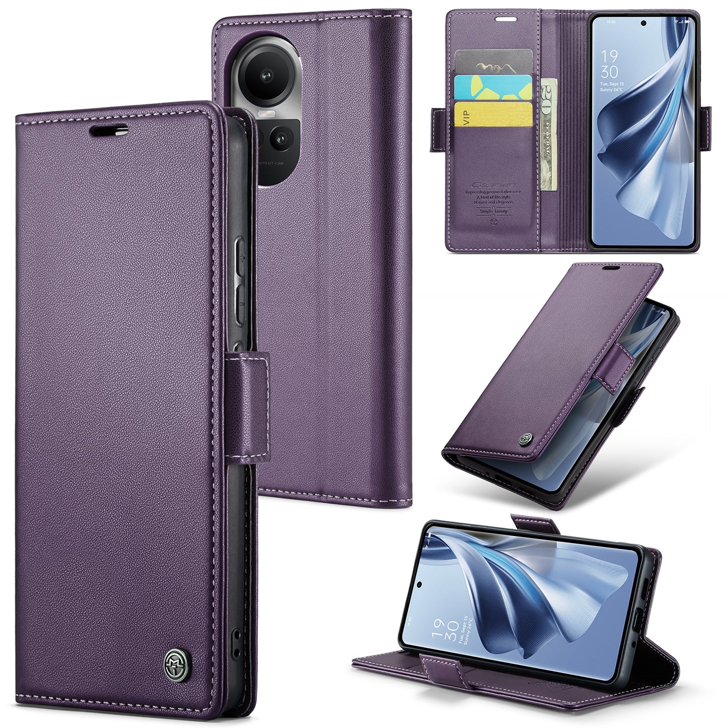 OPPO Reno10 5G/Reno10 Pro Leather Case - RFID Anti-theft, Butterfly Buckle, Litchi Texture, Card Slot & Stand