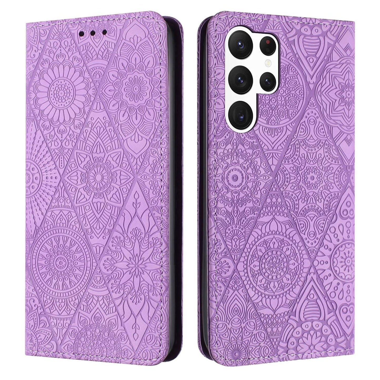 For Samsung Galaxy S23 Ultra 5G Embossed Leather Case with Card Holder & Stand